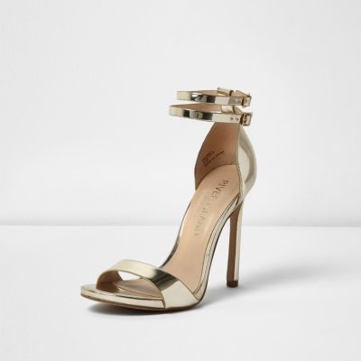 Gold wide fit strappy barely there heels